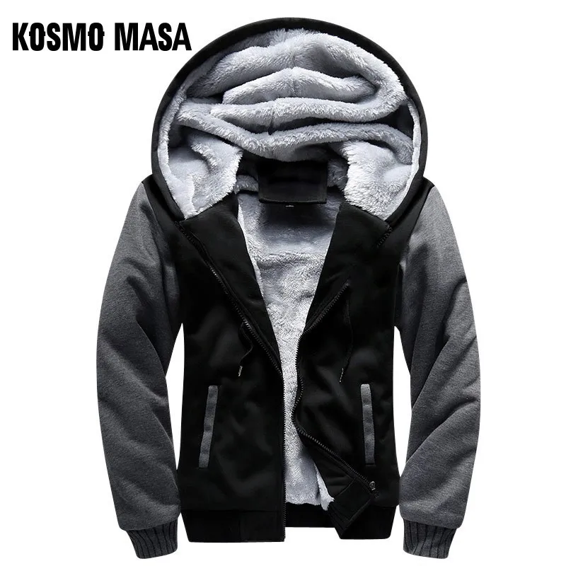 KOSMO MASA, флисовые толстые толстовки на молнии, мужские толстовки с капюшоном и длинными рукавами, Мужская Уличная верхняя одежда, толстовки для мужчин MHS073 - Цвет: Dark Gray