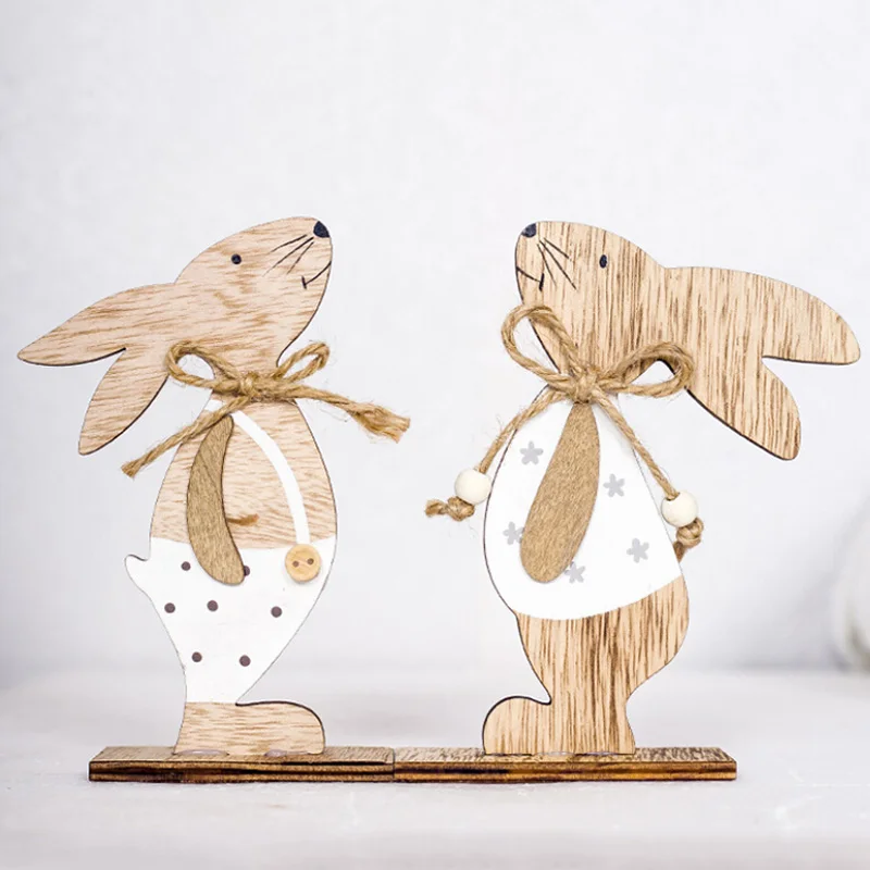 

2019 Easter Decoration Wood Easter Rabbit 3 Types With Easter Egg Ribbon Stand Decoration DIY Ornament Zakka Party Supply