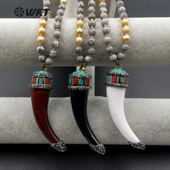 

WT-NV191 WKT Fashion Necklace With Rhinestone Pave Bone Pendant And Map Stone Beads Necklace For Women Gift Necklace