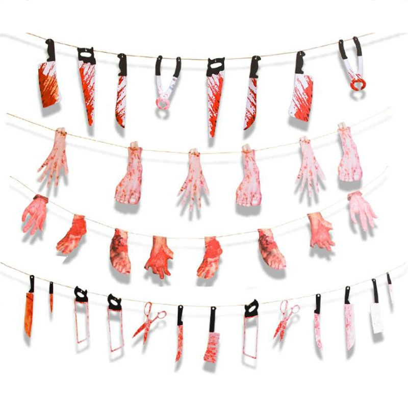 

1Pc Halloween Horror Props Banners Party Flag,Spooky Decoration Haunted House Hanging Garland Pendant Scary Bloody Prop 2.4M