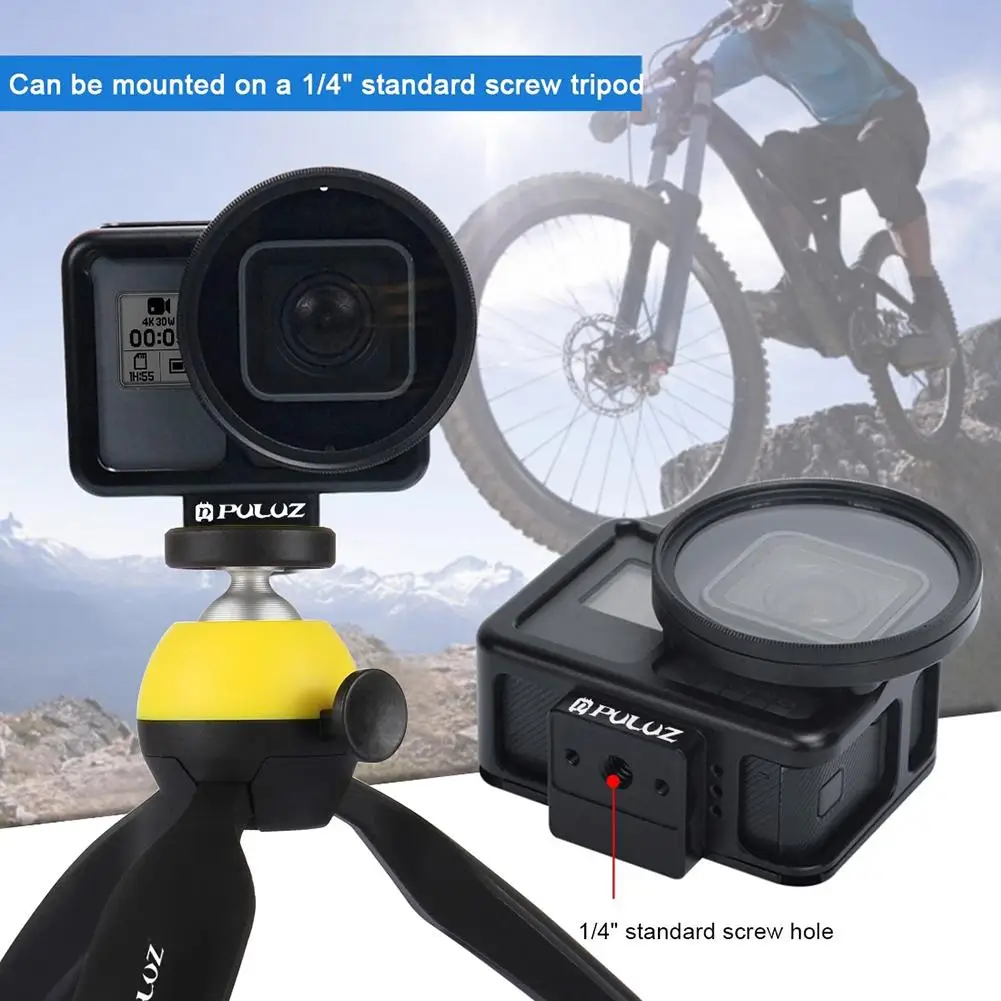 Для PULUZ HERO7 черный/5/6 металлический Алюминий сплав защитный чехол клетка черный чехол Аксессуары для ванной комнаты с УФ-фильтр 52 мм с УФ-фильтр объектива для HERO7