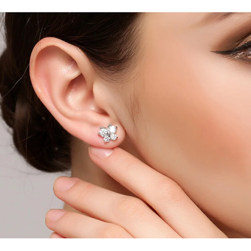 

Fashion Sweet Fresh Butterfly Earrings Female Temperament Korea Style AAA Zircon Personality Short Rose Gold Earrings Jewelry