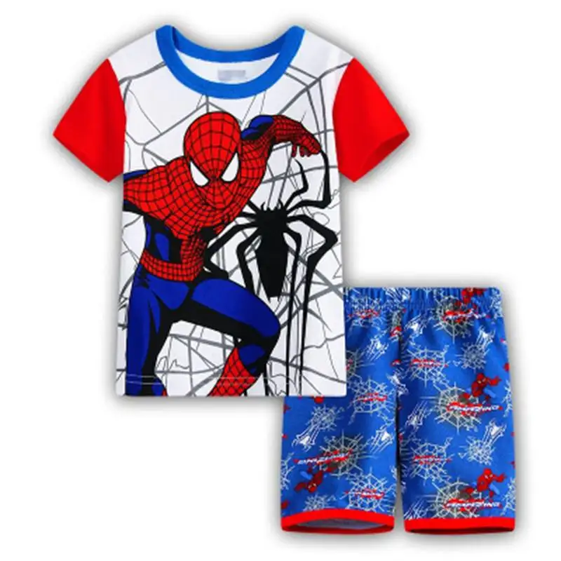 В розницу! Стильные комплекты одежды для детей, пижамы с рисунком для мальчиков, Детские пижамные комплекты с человеком-пауком, пижама с короткими рукавами для мальчиков