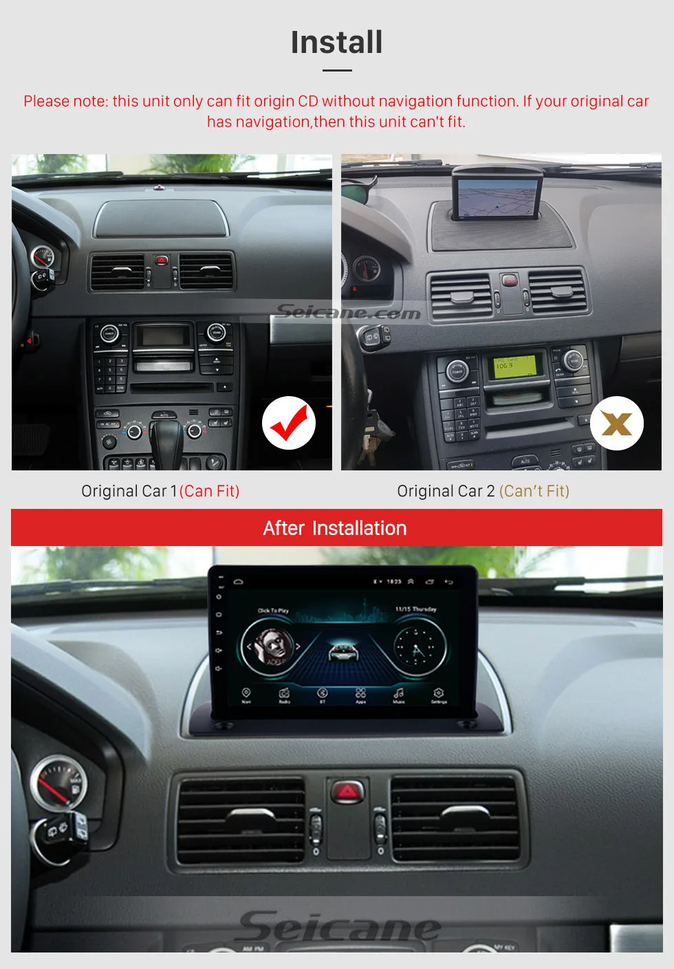Sale Seicane 9" 2GB RAM Car GPS Multimedia Player Android 8.1 for Volvo XC90 2004 2005 2006  2007-2014 support WIFI SWC Mirror link 1