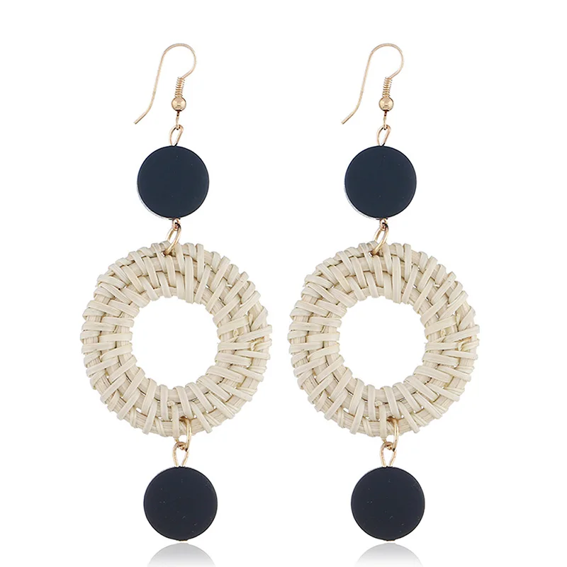 

New women's wooden earrings wooden earrings hand-woven size round personality earrings girls fashion jewelry accessories 2018