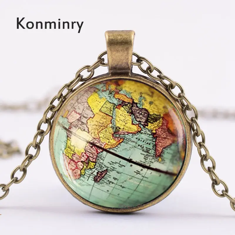 

Konminry Hot World Map Africa Continent Middle East Round Glass Pendant Necklace For Women Men Gift Trendy Jewelry
