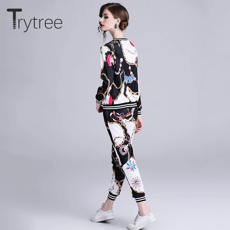 Женский шелковистый костюм Trytree комплект из двух предметов с принтом