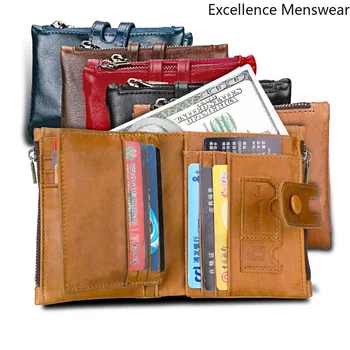 

New Genuine Leather Men Wallet Small Zipper Anti-RFID Stolen Fashion Casual Short Men's Wallet Zipper Large Capacity Wallet QQ