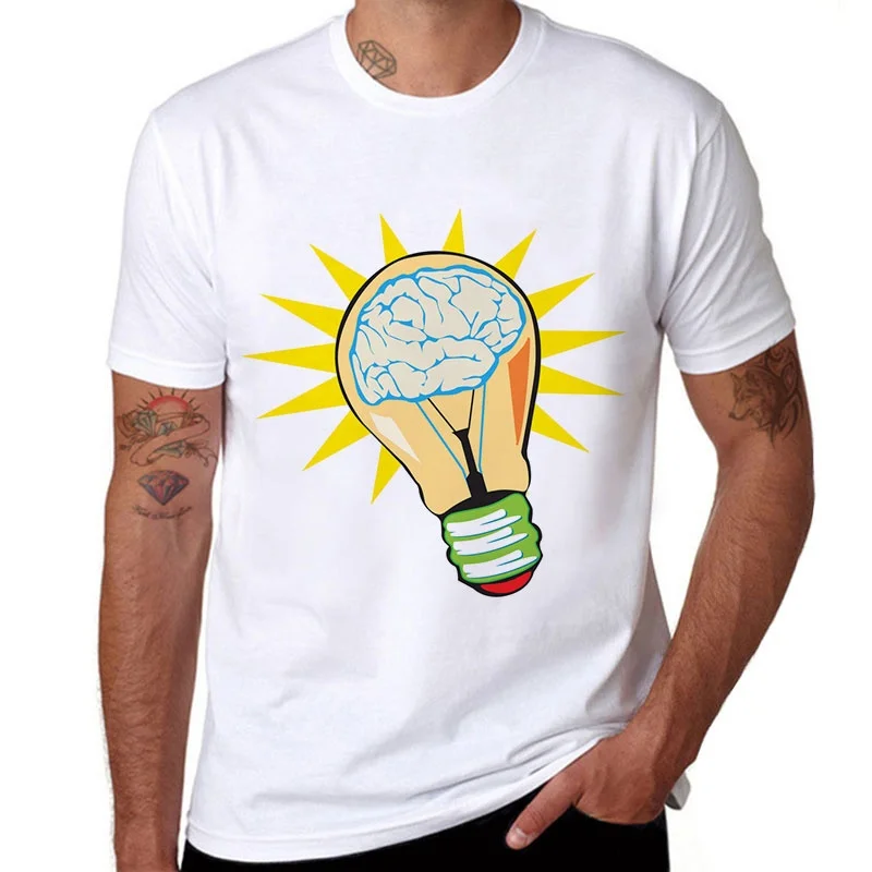 Cool T Shirts Men's Short Edison Light Bulb Art Element Printed Men T-Shirt Funny Sleeve Cotton Tee O-Neck Tall Shirt | Мужская
