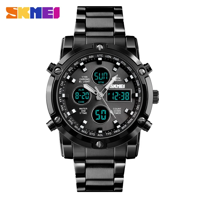التناظرية الرقمية الساعات الرجال Led كامل الصلب الذكور ساعة العسكريين ساعة اليد الكوارتز ساعة رياضية reloj hombre 2018 SKMEI التناظرية الرقمية الساعات الرجال Led كامل الصلب الذكور ساعة العسكريين ساعة اليد الكوارتز ساعة رياضية reloj hombre 2018 SKMEI
