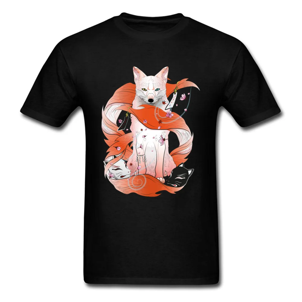 Red Kitsune T-Shirt comfortable Short Sleeve Company O-Neck Cotton T Shirt Simple Style Tee-Shirt for Men Labor Day Red Kitsune black