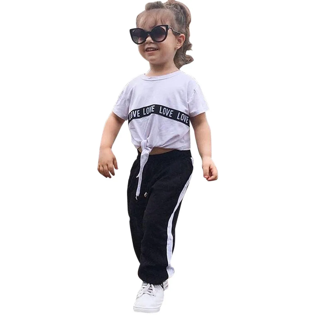 

Toddler Girl Clothes Short Sleeve Letter Printed Tops +Pants Baby Girl Tracksuit Sports Suit Girls Clothing Set 1 2 3 4 Years