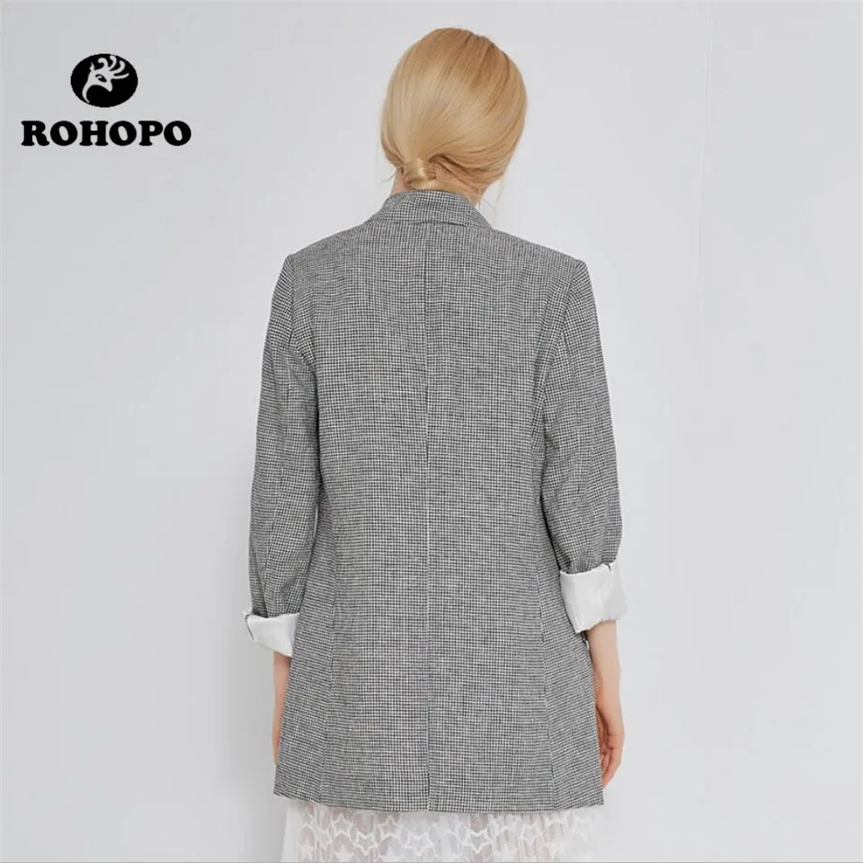 ROHOPO Blazer Women Houndstooth Casual Blazer Female Double Buttons Quality V Neck Outwear Woman Chic Breathable Jacket Girl ROHOPO Blazer Women Houndstooth Casual Blazer Female Double Buttons Quality V Neck Outwear Woman Chic Breathable Jacket Girl