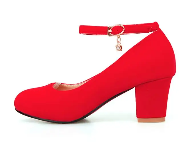 MAZIAO/весенние красные туфли на среднем каблуке с круглым носком, размеры 32, 33 свадебные туфли на толстом квадратном каблуке с бандажной повязкой, 41, 42, 43