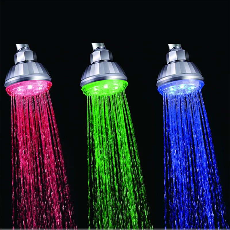 LED Shower Head Swivel Ball Joint Water Flow Glow Flashing Color Lighting for Bathroom Shower temperature control top spray