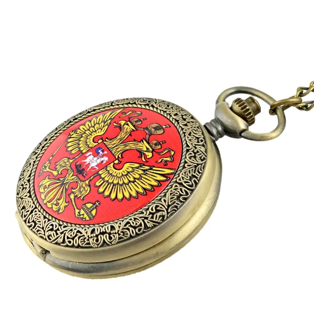 Классический русский Национальный эмблема кварцевые карманные часы винтажные для мужчин женщин кулон цепочки и ожерелья часы подарок