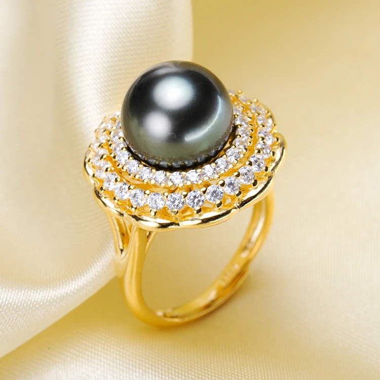 

2 Color 925 Sterling Silver Pearl Ring Trendy Finger Ring Adjustable Ring Findings Jewelry Parts Fittings Accessories, 3pcs/lot