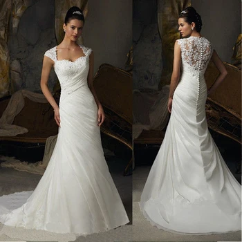 

2019 New Fashion Style White Mermaid Wedding Dresses Lace Hollow Back Organza Vestido De Noiva Princesa Trouwjurk Bride Dresses