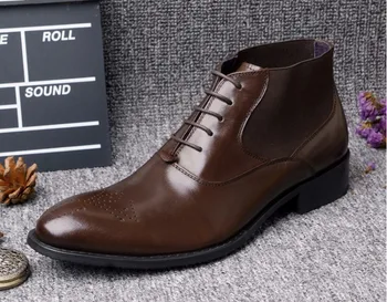 

Fashion Pointed Toes Men Classical High Top Casual Office Work Dress Shoes Men Lace Up Carved Short Boots Free Shipping