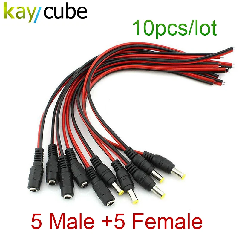 

10pcs/Lot 2.1x5.5 Mm Male Female Plug 12V Dc Power Pigtail Cable Jack For Cctv Camera Connector Tail Extension 12V DC Wire