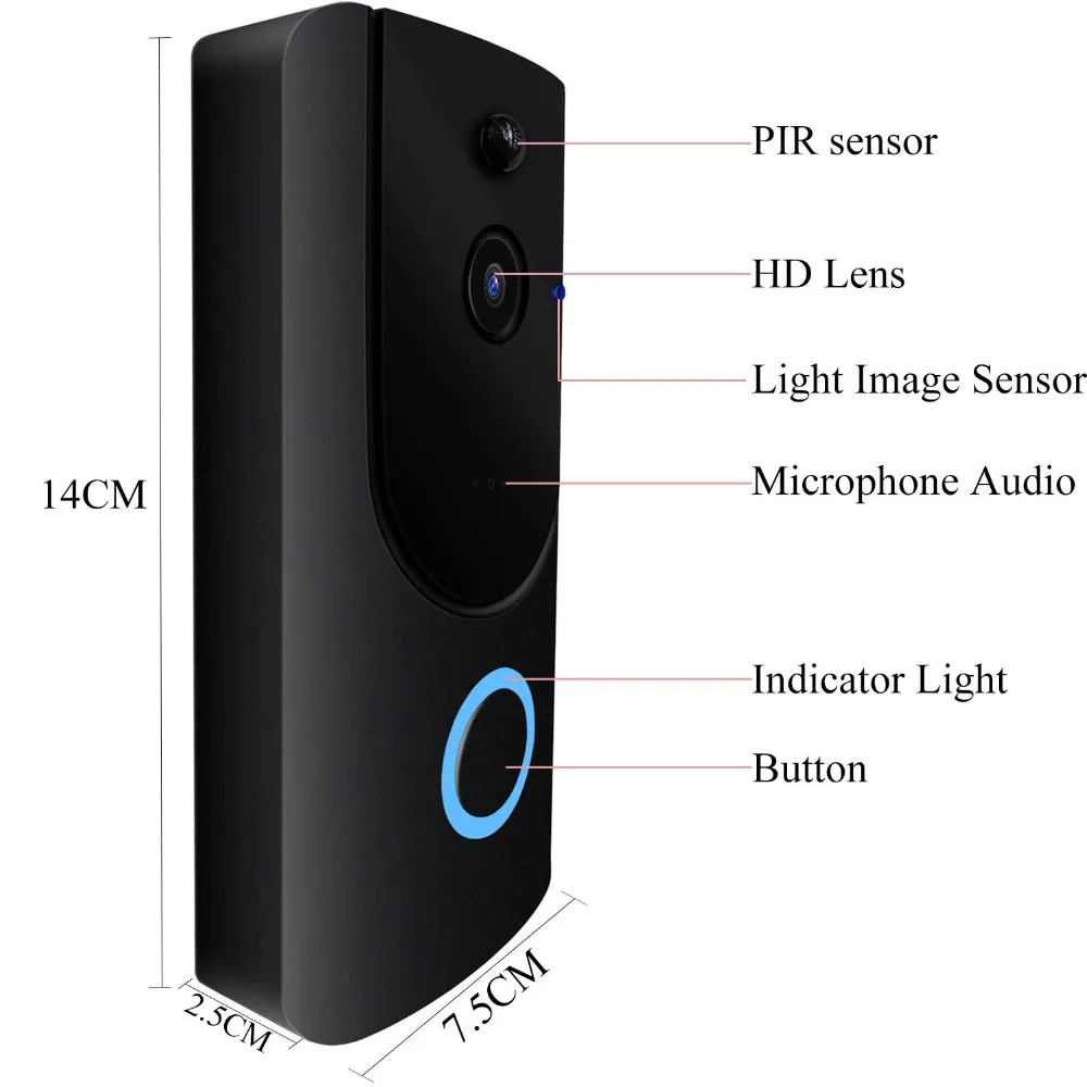 720P Wifi Video Doorbell Security Camera Motion Detection Alarm Built-in TF Card Two Way Audio Battery APP Control