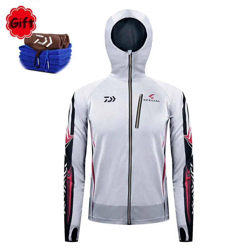 

Summer White Fishing Clothing Men Hooded Sunproof Fishing Jersey Breathable Long Sleeve Fly Fishing Jacket Riding Hiking Clothes