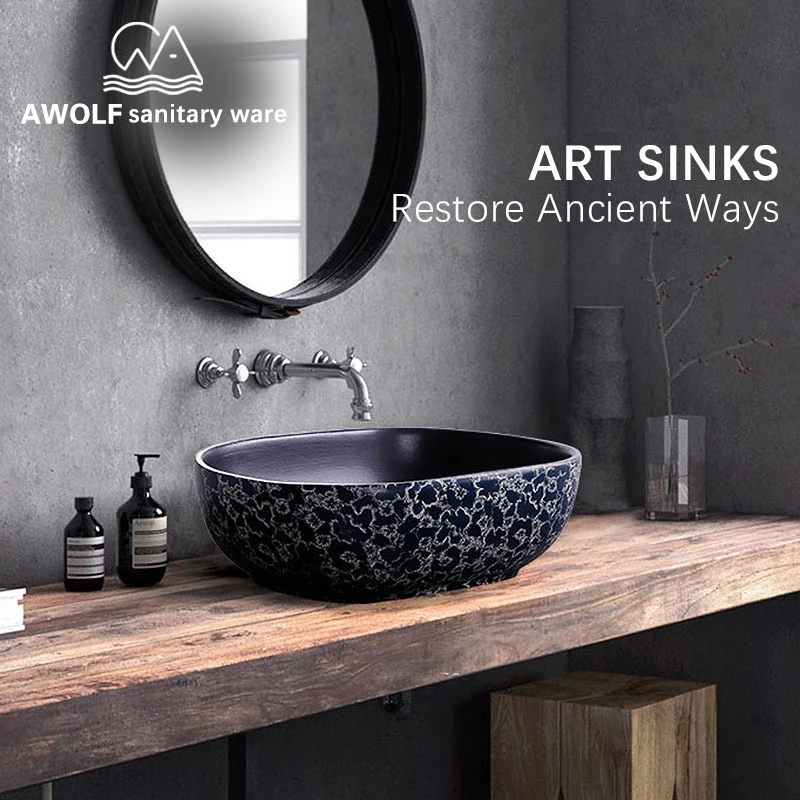 

Art Bathroom Sinks Ceramic Vessel 48*38*15cm Washing Basin Bowl Lavatary Sink Antique Hotel Household Restore Ancient Ways AM868