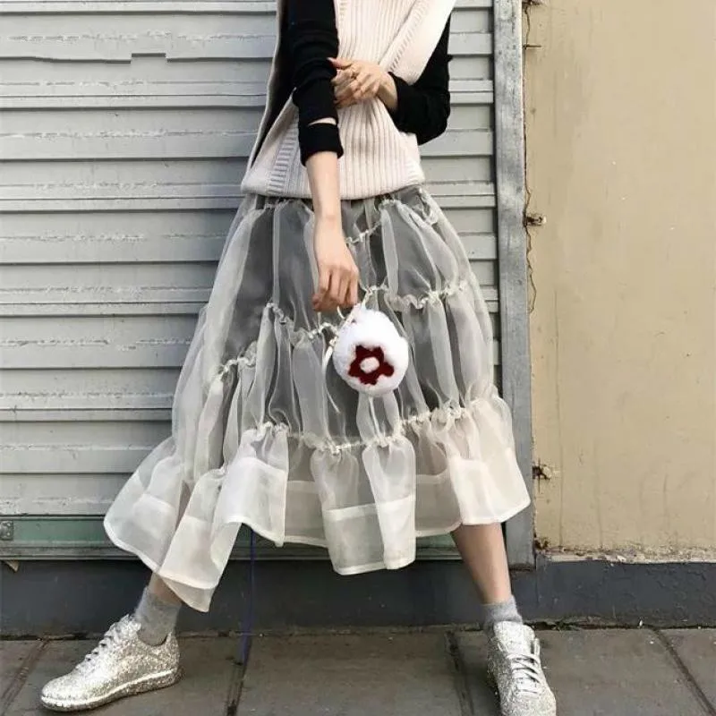 

TVVOVVIN Women Skirt Irregular Perspective All Match Skirts Womens Asymmetry Black White High Waist Long Skirts Women 2019 V225