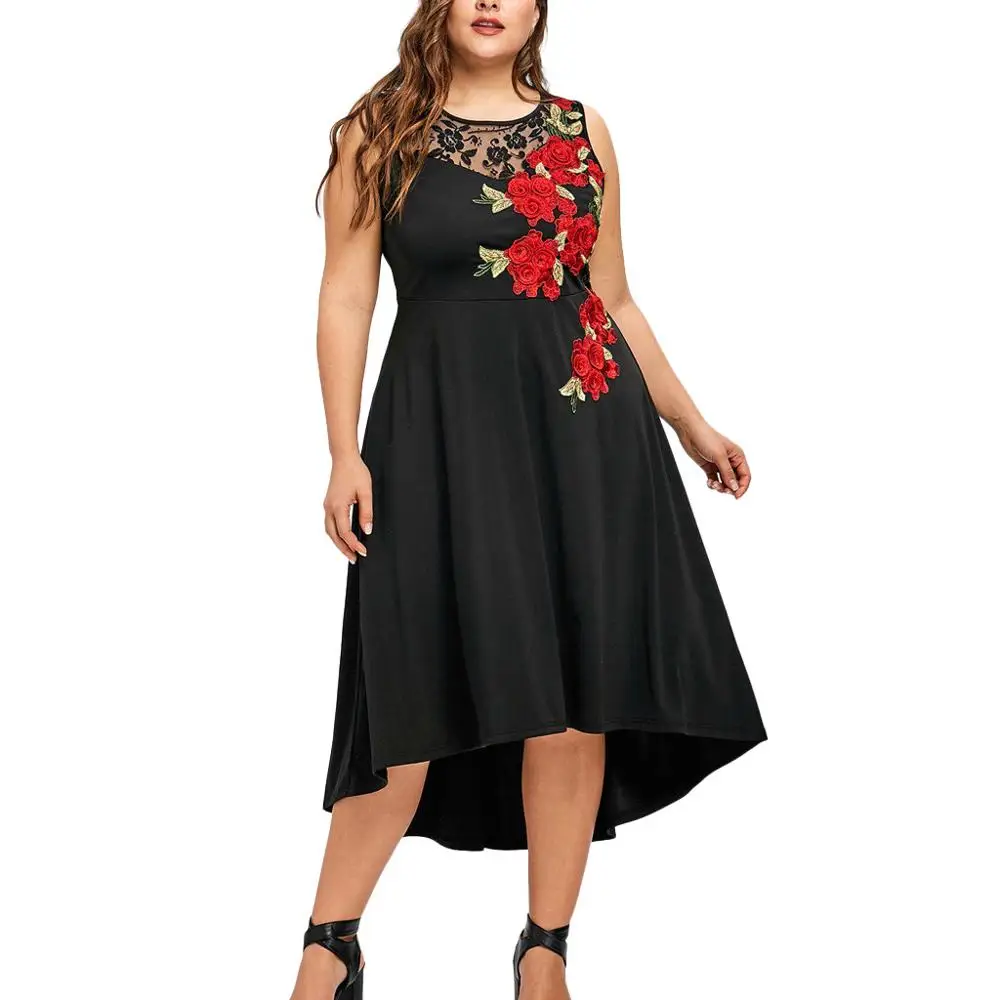 Хит, женское платье с круглым вырезом, с аппликацией, на молнии, без рукавов, женские платья, большие размеры, Сетчатое платье, женские вечерние, элегантные AD - Цвет: Черный