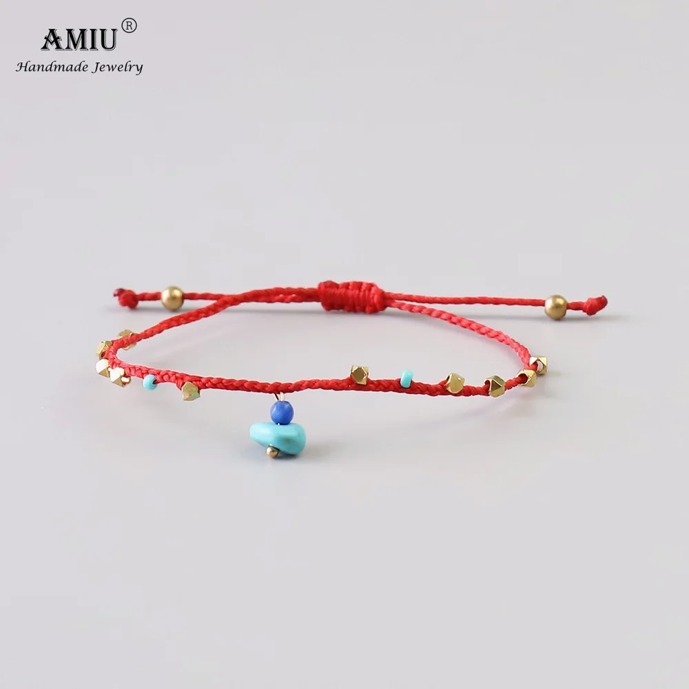 AMIU ручной работы медный браслет из бисера восковая нить геометрический очаровательный натуральный камень красный Веревка Браслеты для женщин мужчин бусины браслеты