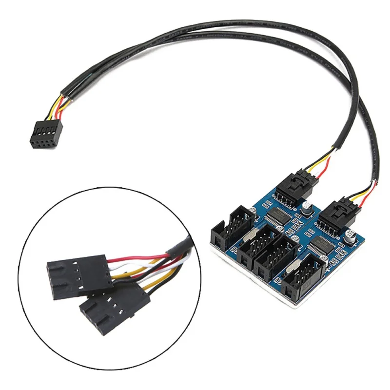 

Motherboard 9 Pin USB Header Male 1 to 2 or 4 Female Extension Splitter Cable USB 2.0 Hub 9 pin Connector Adapter