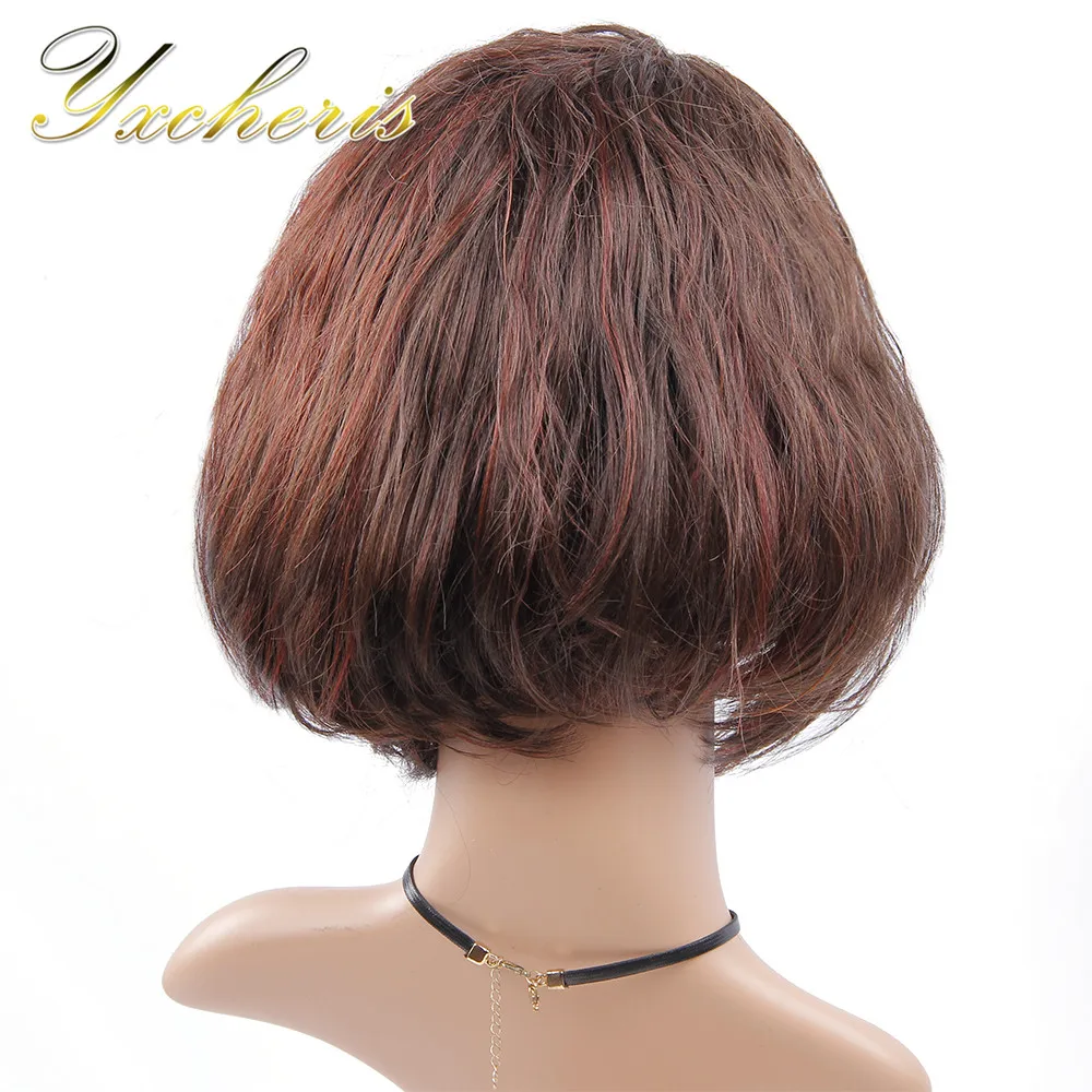 YXCHERISHAIR Short Synthetic Wigs 12" Black Brown 4 Colors Wavy Costume Wig for Black Women