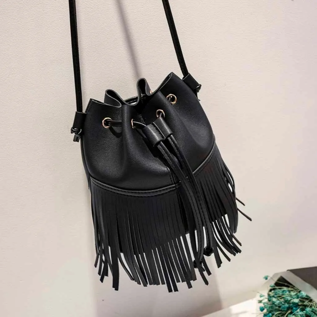 

Fringed bucket bag fashion female handbag messenger bag mobile phone bag wallet cross slant shoulder lady bag #Zer