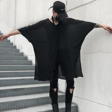 Мужская безразмерная футболка в стиле панк-рок и хип-хоп с v-образным вырезом, ультратонкие Длинные Топы с асимметричным подолом, мужские футболки для ночного клуба, диджея, хип-хопа, уличная одежда