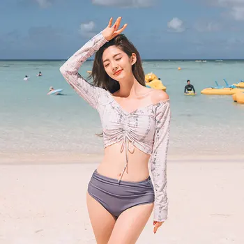 

Bikinis 2019 Woman Bikini Set Swim Suit Swimsuit Swimming Surf Rashguard Korean New Sexy Split Long Sleeve Female Girl Foam