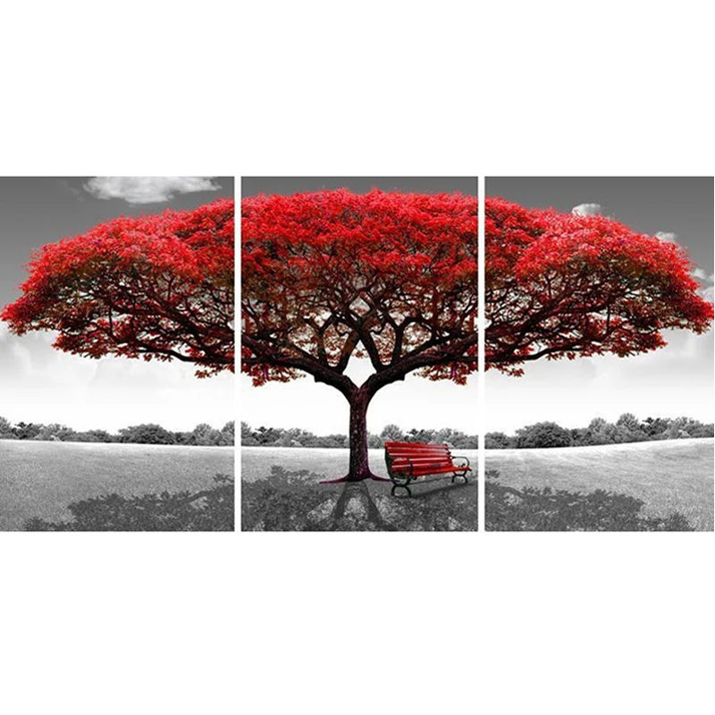

GLymg Bright Rhinestones Landscape Red Tree Diamond Embroidery Mosaic Gift 5D Diamond Painting Handicrafts Kits Wall Arts Decor