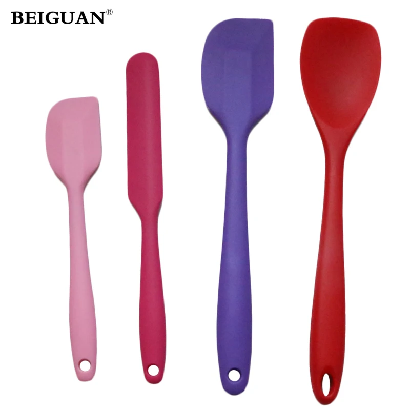 4pcs/set Kitchen Long Handle Silicone Spatula Cake Cream Mixer Baking