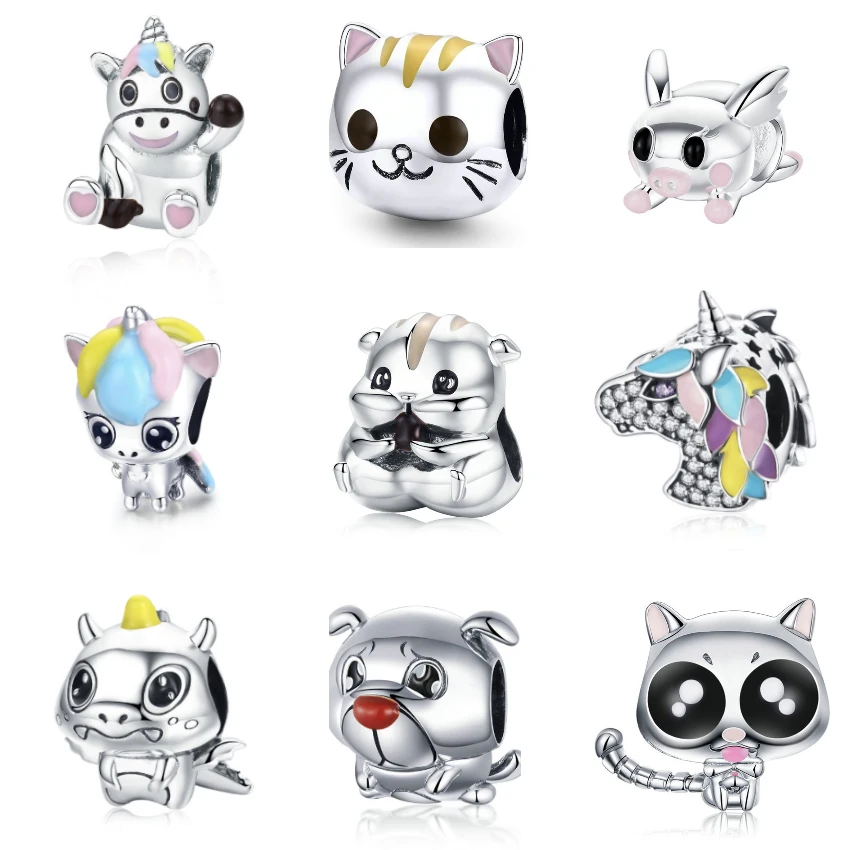 

925 Sterling Silver Charm Fit Original Pandora Charm Bracelets Cute Unicorn Colorful Enamel Beads for Jewelry Making