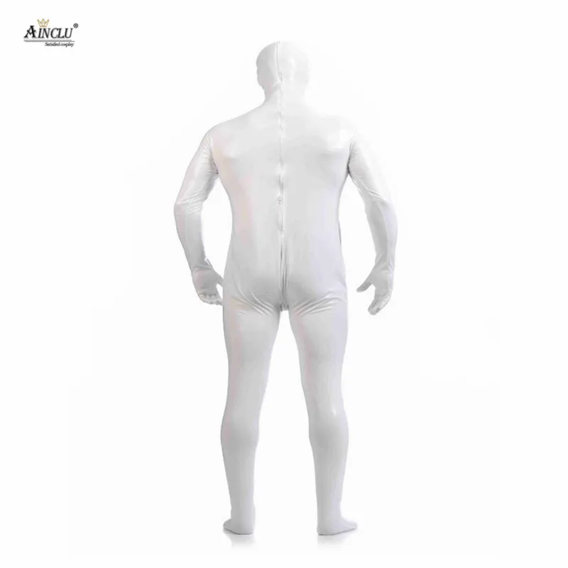 Ainclu комбидресс из спандекса блестящий сексуальный белый мужской Zentai для