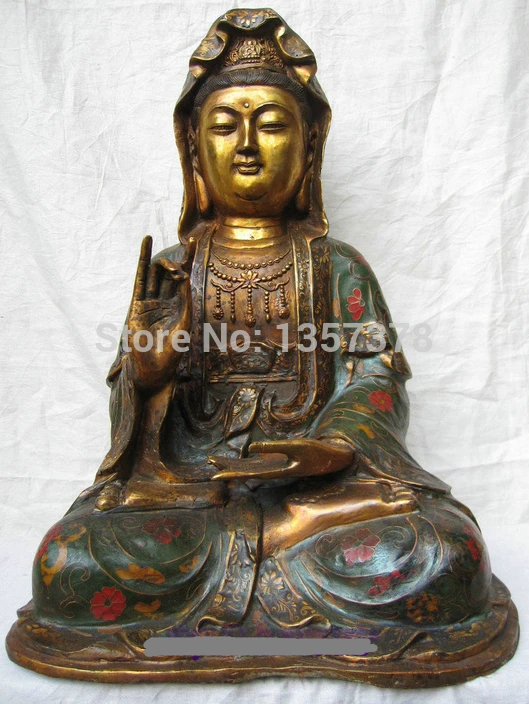 

shitou 00572 Chinese Old Tibet bronze statue sculpture Buddha Cloisonne Gilt Guanyin KuanYin