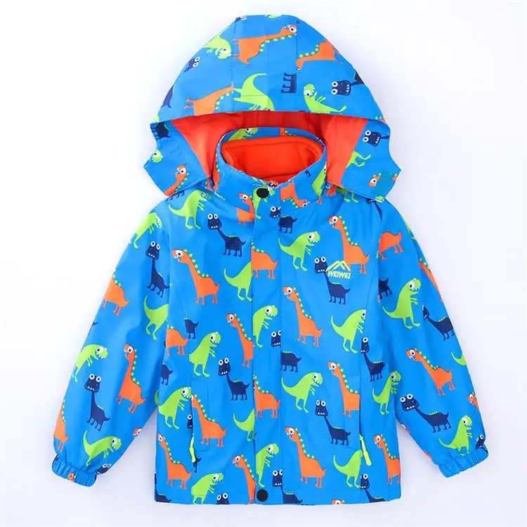 Boys on both sides wear Jackets children's clothing new spring and autumn children's children's dinosaur windbreaker plus velvet - Цвет: sky blue