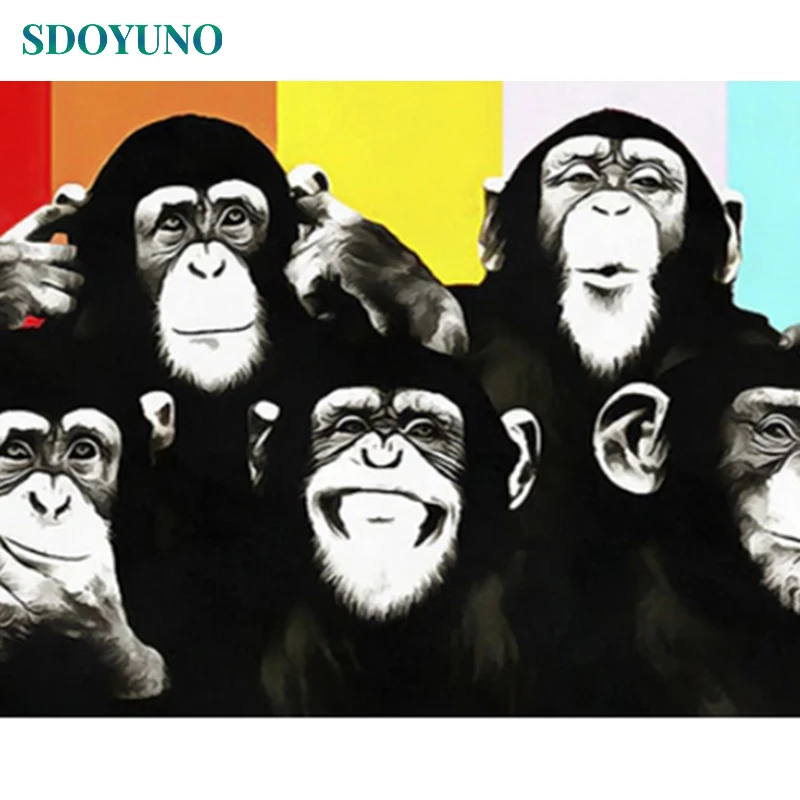 

SDOYUNO 60x75cm Painting By Numbers Animals Chimpanzees and monkeys DIY Frameless number painting On Canvas For Home Decor