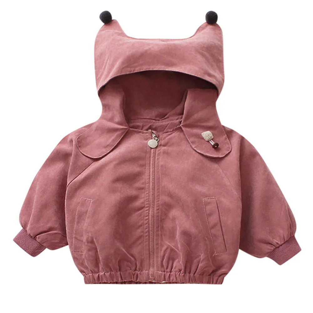 Модные хлопковые однотонные куртки с молнией и капюшоном для новорожденных девочек Детская верхняя одежда