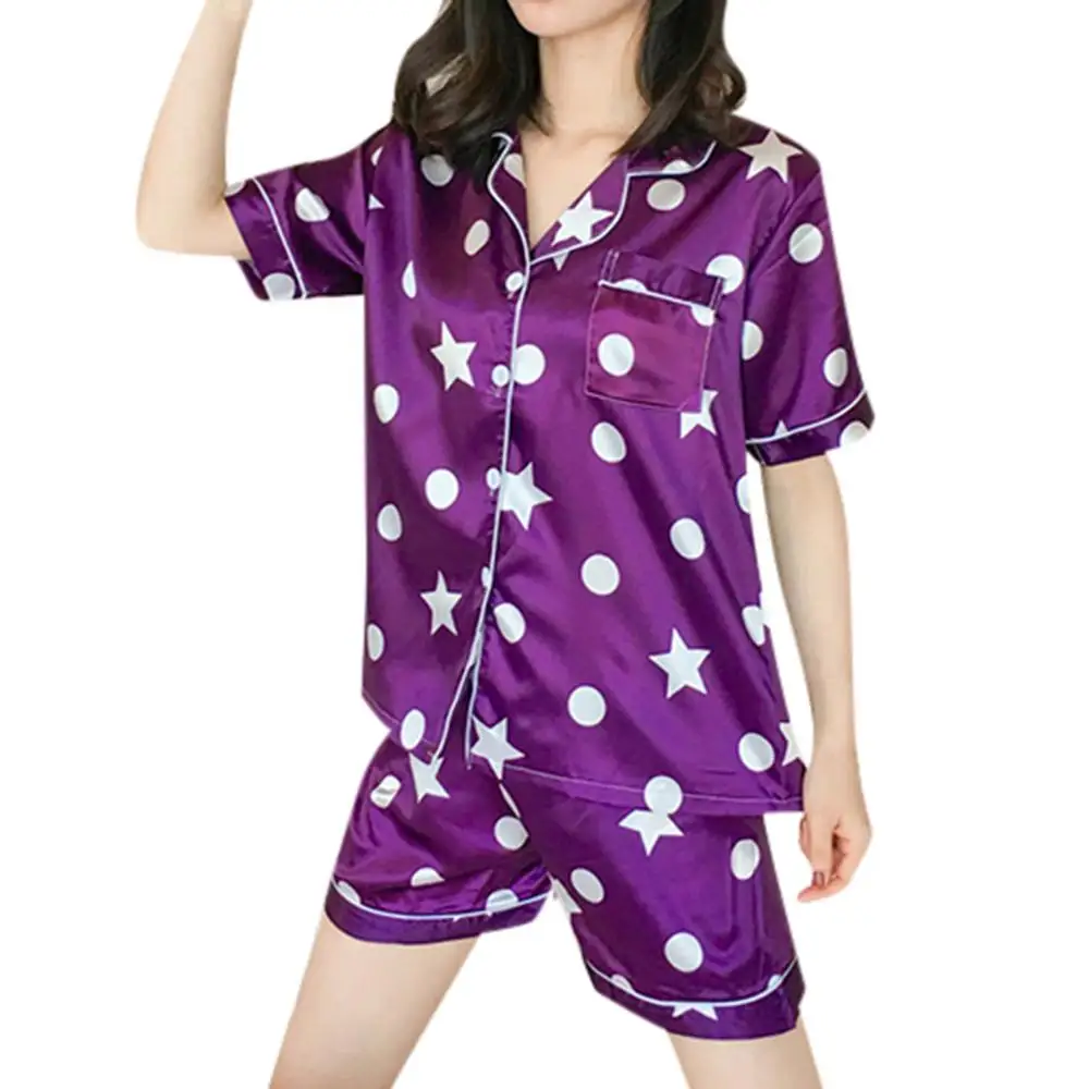 Летние пижамы Для женщин короткий рукав шелковые пижамы комплект из 2 предметов дамы печати Пижама, пикантная сорочка Пижама pizama damska modis BB4 - Цвет: A