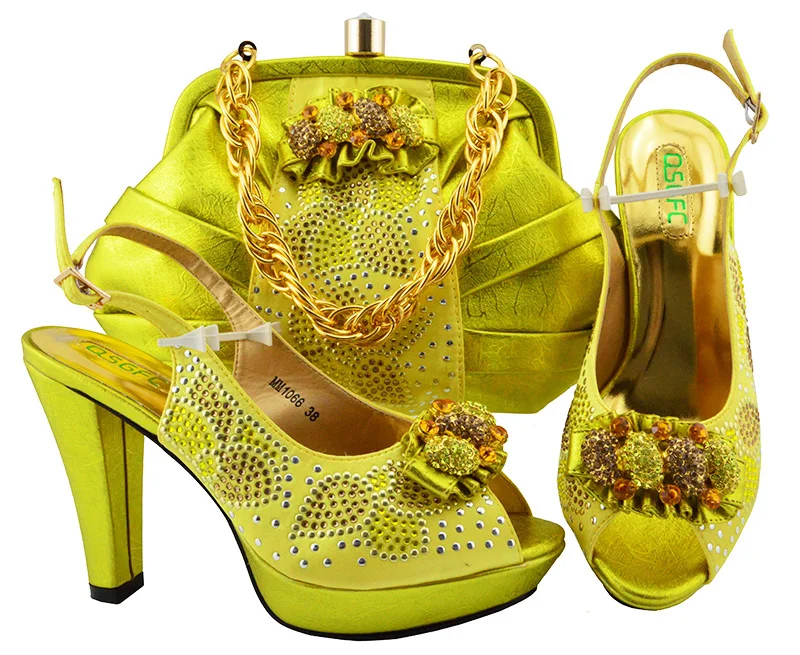

African Fashion Yellow Women Pumps Shoes and Bags Italian Design Shoes With Matching Bag Set For Wedding Party MM1066
