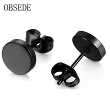 OBSEDE Stainless Steel Ear Studs font b Earrings b font Black Plated Round Shaped with Butterfly