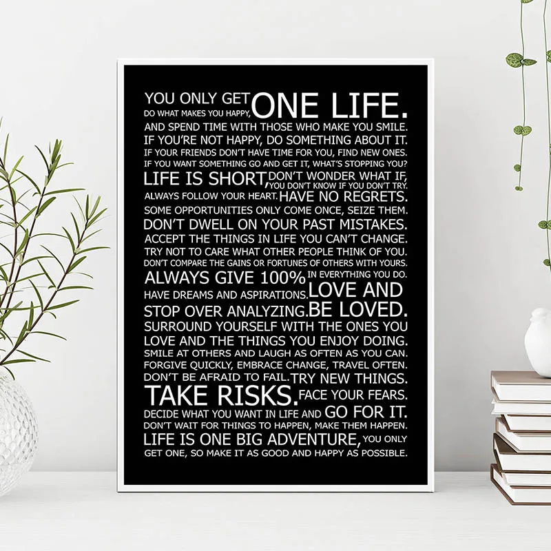 Motivational Life Quotes Canvas Wall Art Poster Black White Print Painting Decorative Picture Modern Home Living Room Decor