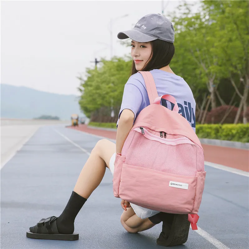 Menghuo Simple Style Net Backpack Women Backpacks for Teenage Girls School Bags Fashion Vintage Solid Leisure Book Bag Mochilas (35)