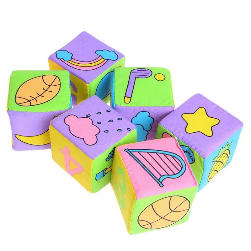 New 1Set 6 in 1 Set Infant Baby Cloth Rattle Building Educational Toys Soft Blocks Cube Kids Gift