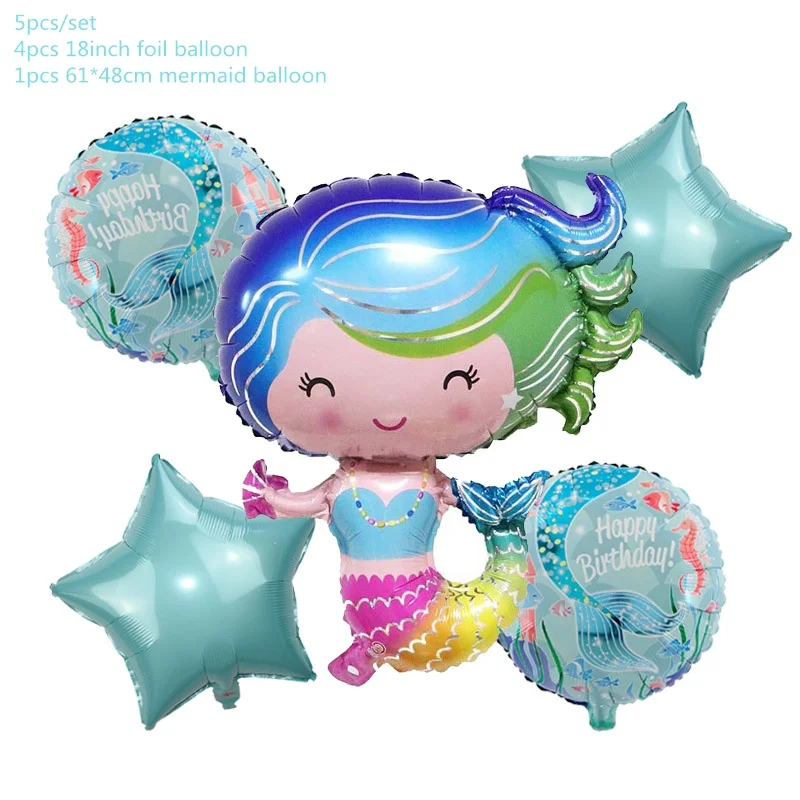 5pcs foil balloon Вечерние принадлежности Русалочка воздушный шар баннер украшение Русалочка День рождения Сувениры Дети День рождения украшения для вечеринок - Цвет: 5pcs foil balloon